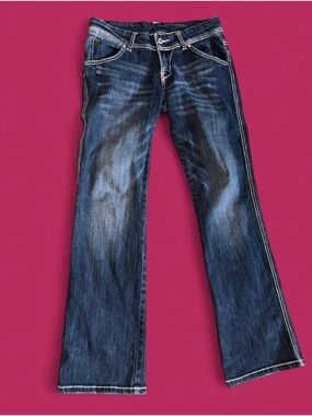 True Religion Low Rise Dark Blue Bootcut Embroidered Jeans Women’s Size 29